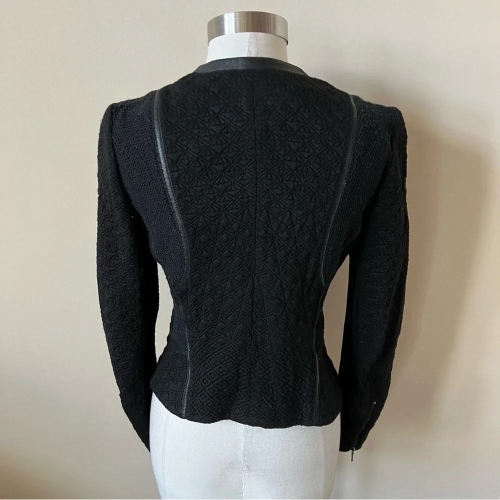 Rebecca Taylor Quilted Faux Leather Trim Moto Jacket 17397